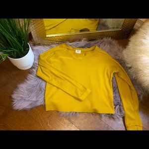long sleeve mustard waffle knit top